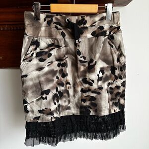 Marc Cain Leopard Lace Hem Mini Skirt, M